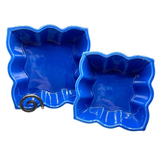 Chantal Talavera Square Baking Dish Collection Blue 2006 Pottery Scalloped Edge - Picture 1 of 9
